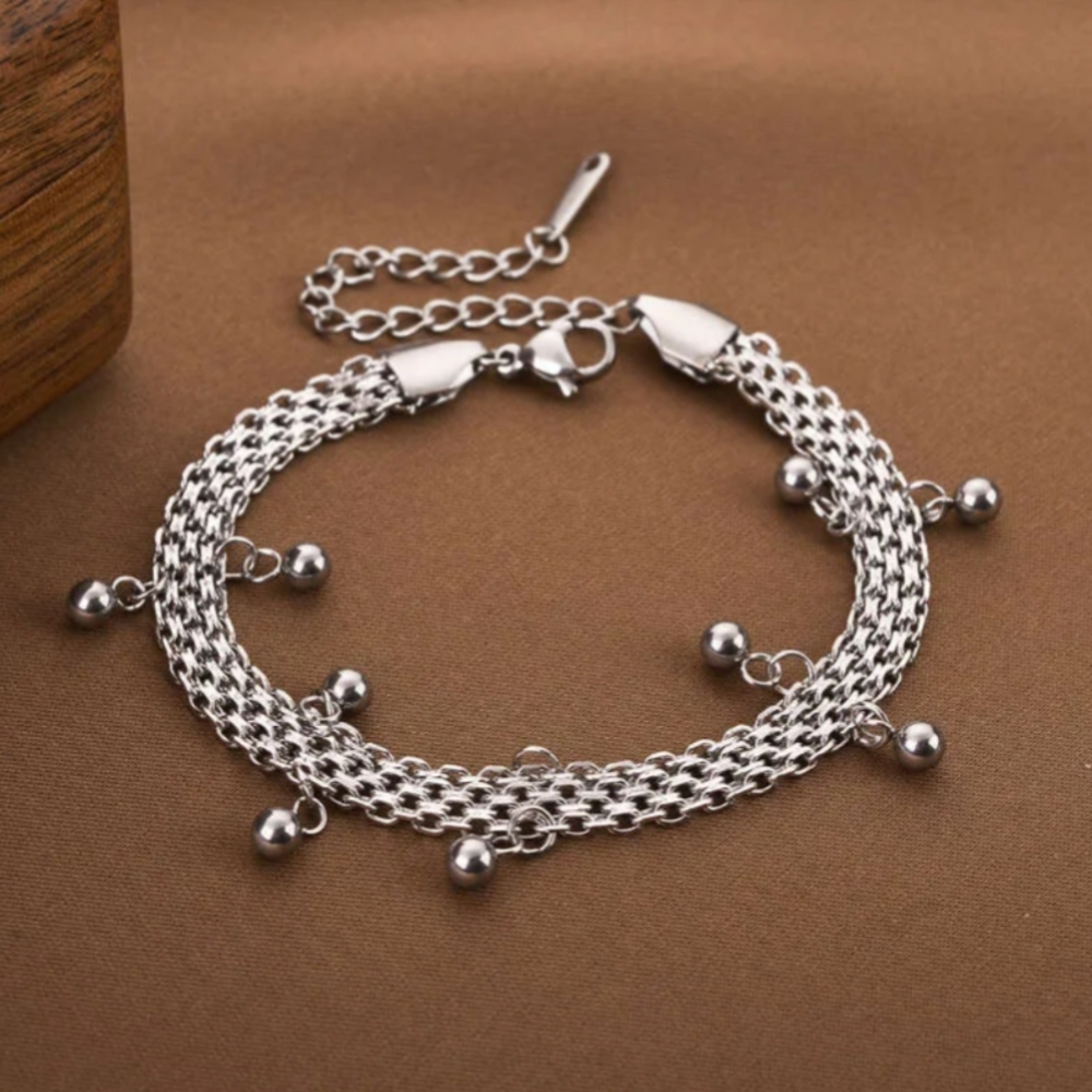 Elegant Stainless Steel Chain Bracelet with Bead Accents. Stainless Steel. New.